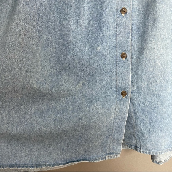 Vintage Denim Skirt Women Plus Size Elastic Waistband FLAWS Faded Blue Midi Jean - Picture 14 of 16